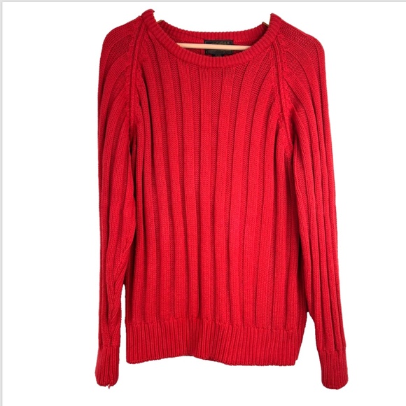 VTG 90s Eddie Bauer Red Ribbed Sweater Womens M Oversized Chunky Slouchy Retro - Picture 1 of 9